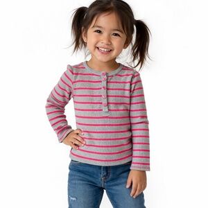GAP Girls' Gray & Pink Striped Long-Sleeve Henley Top SZ 3T